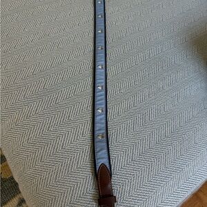 Vineyard Vines Light Blue Webbed Belt with Brown Leather Trim